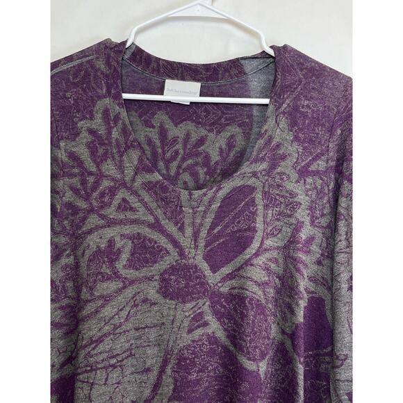 Soft Surroundings Women's Med Purple/Gray Floral Print Long Sleeve Tunic Sweater - Picture 7 of 8